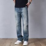 Men Women Washed Clean Fit Casual Straight Leg Floor Length Jeans - Image 6