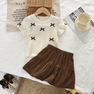 Summer New Butterfly Sleeveless  A-Line Skirt 2-Piece Set for Girls