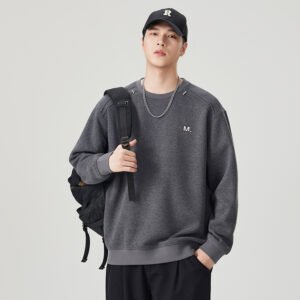 Premium Light Luxury Loose Fit Long Sleeve Round Neck Gray Men's Sweatshirt