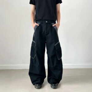 Street Style Fashion Vintage Side Multi-Pocket Cargo Pants Men's Loose Wide Leg Versatile Casual Trousers