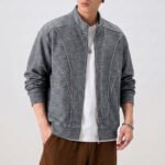 Men's Vintage Old Money Style Textured Knit Stand Collar Relaxed Fit Casual Jacket - Image 3