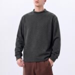 Minimalist Casual Long Sleeve Mock Neck Men's Wool Blend T-Shirt - Image 2