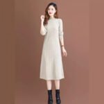 Women's  Knitted Mock Neck Mid Length Dress - Image 5