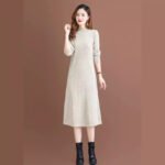 Women's  Knitted Mock Neck Mid Length Dress - Image 4
