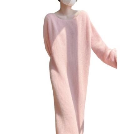 Gentle Elegant Knitted Loose Fit Mid-Length Over-Knee Women's Sweater Dress