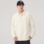 Men's Heavyweight Polo Collar Sweatshirt - Minimalist Pullover Top, Loose Fit