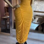 Printed Long Sleeve Sheer Mesh Ruched Maxi Evening Dress - Image 3