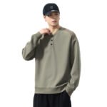 Men's  Vintage Long Sleeve Henley Collar Loose Sweatshirt - Image 5