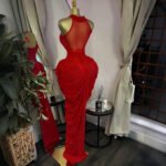 Round neck pleated mesh slim fit hip hugging dress - Image 4