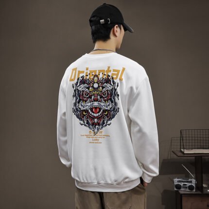 Premium Heavyweight Vintage Lion Dance Print Men's Hoodie GSM Oversized Fall Winter Sweatshirt Top
