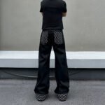 Fashion Cuffed Polka Dot Black Straight Leg Jeans Men's Light Asian Style Loose Slimming Clean Fit Pants - Image 4
