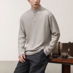 Men's Casual Old Money Style Minimalist Long Sleeve Henley Collar Polo Shirt - Image 3