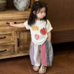 Cartoon Print Short Sleeve and Color-blocked Wide Leg Pants Trendy - Image 6