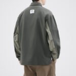 Retro Color Block Splicing Long Sleeve Turn-down Collar Polo Shirt - Image 4