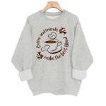 Letter slogan pattern printed round neck fleece hoodie