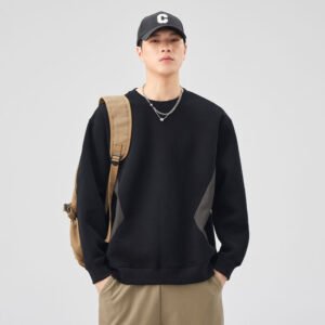 Vintage Premium Ribbed Splicing Long Sleeve Crew Neck Men's Sweatshirt