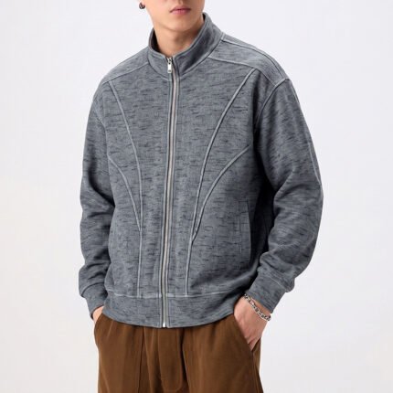 Men's Vintage Old Money Style Textured Knit Stand Collar Relaxed Fit Casual Jacket