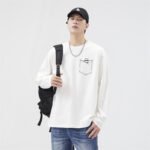 Men's Soft Comfortable Long Sleeve T-Shirt with Cute Print, Pure Cotton Loose Fit Top