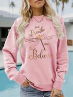 Pattern printed round neck fleece hoodie - Image 7