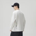 Vintage Fun Embroidery Long Sleeve Men's Heavyweight Cotton Loose White T-Shirt - Image 4