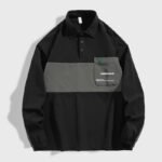Retro Color Block Splicing Long Sleeve Turn-down Collar Polo Shirt - Image 5