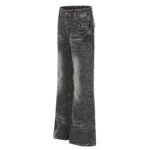 High Waist Denim Flare Jeans with Leopard Patchwork - Image 2
