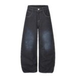 Vibe Washed Patchwork Print High Waist Loose Drape Wide Leg Jeans - Image 2