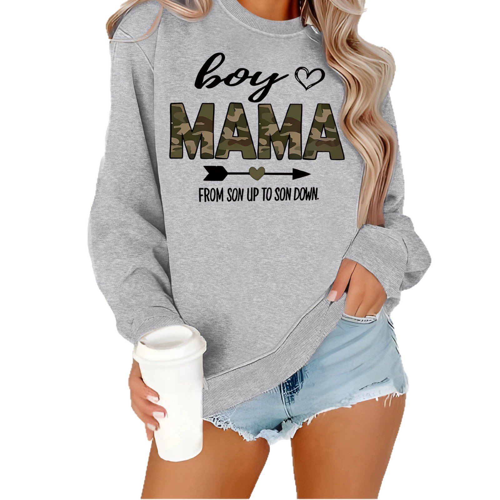 596957394 Heart print loose women's fleece hoodie - Image 1