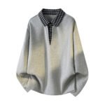 Men's Long Sleeve Fake Two-Piece Polo Sweatshirt Casual Loose Fit Plus Size Top - Image 5