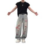 Casual Vintage Street Style Washed Denim Pants for Men, Loose Fit, Fashionable and Versatile Straight Leg Jeans - Image 5