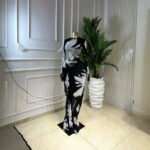 Printed Long Sleeve Ruched Mesh Lining Maxi Dress - Image 2