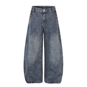 Streetwear Color-Block Plaid Patchwork High Waist Wide Leg Denim Jeans