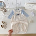 Cute Baby Girl Overalls Set with Applique, Ruffled Collar Bodysuit Two-Piece Outfit - Image 3