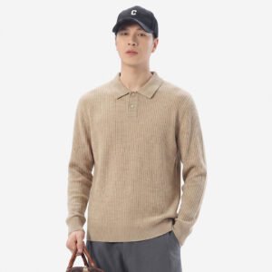Men's Old Money Style Solid Color Long Sleeve Lapel Collar Knit Sweater