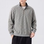 Men's Vintage Casual Long Sleeve Half Zip Stand Collar Heavyweight Fleece Sweatshirt