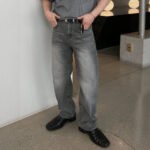 Design Sense Casual Pants for Men Summer Washed Grey Vintage Denim Jeans