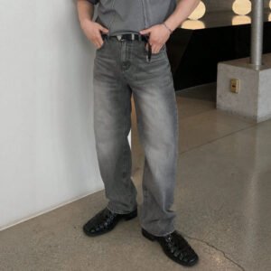 Design Sense Casual Pants for Men Summer Washed Grey Vintage Denim Jeans