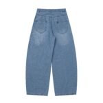 Star Print Plaid Splicing Denim High Waist Loose Tapered Pants - Image 2