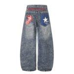 Vibe Washed Patchwork Print High Waist Loose Drape Wide Leg Jeans - Image 5