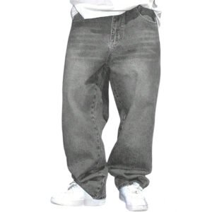 Casual Gray Men's Jeans with Distressed Design, Fashion Washed Vintage Look, Summer Style Pants