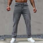Casual Gray Washed Vintage Denim Pants for Men Fashionable Retro Design Summer Style - Image 3