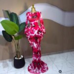 Printed Long Sleeve Mesh Ruched Maxi Party Dress - Image 4