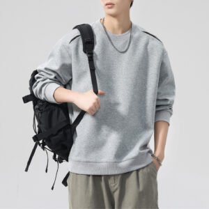 Men's Long Sleeve Crew Neck Pullover Top Loose Fit Casual Sports Sweatshirt