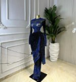 Printed Long Sleeve Ruched Tie Ribbon Maxi Dress - Image 6