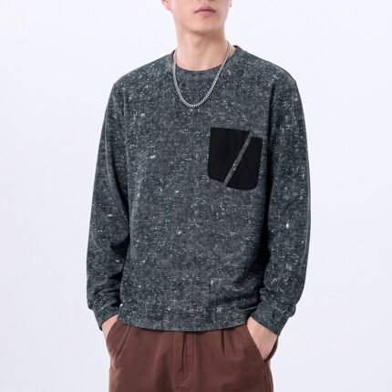 Retro Long Sleeve Loose Pocket Design Men's Sweatshirt