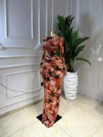 Printed Long Sleeve Ruched Mesh Lining Maxi Dress - Image 6