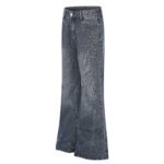 Distressed Wash Rhinestone High Waist Micro Flare Jeans for Women - Image 2