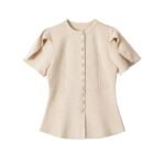 Split bubble sleeve round neck knitted sweater jacket for women - Image 3