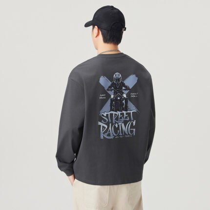 Men's Vintage Heavyweight Cotton Long Sleeve Crew Neck T-Shirt