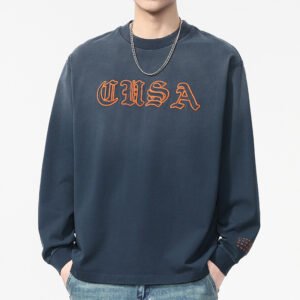 Men's Relaxed Vintage Letter Print Long Sleeve Crew Neck Loose Sweatshirt